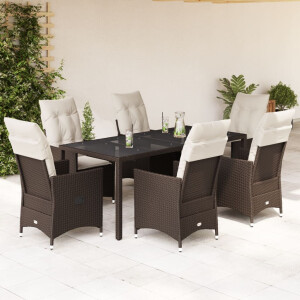 vidaXL 7-delige Tuinset met kussens poly rattan bruin
