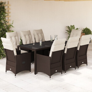 vidaXL 9-delige Tuinset met kussens poly rattan bruin