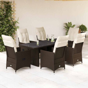 vidaXL 7-delige Tuinset met kussens poly rattan bruin