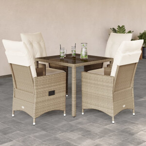 vidaXL 5-delige Tuinset met kussens poly rattan beige