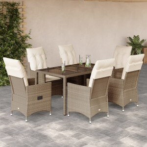 vidaXL 7-delige Tuinset met kussens poly rattan beige