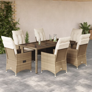 vidaXL 7-delige Tuinset met kussens poly rattan beige