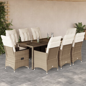 vidaXL 9-delige Tuinset met kussens poly rattan beige