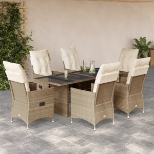 vidaXL 7-delige Tuinset met kussens poly rattan beige
