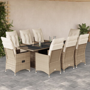 vidaXL 9-delige Tuinset met kussens poly rattan beige