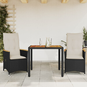 vidaXL 3-delige Bistroset met kussens poly rattan zwart