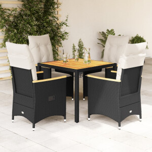 vidaXL 5-delige Tuinset met kussens poly rattan zwart