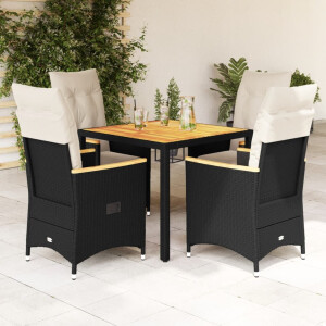 vidaXL 5-delige Tuinset met kussens poly rattan zwart