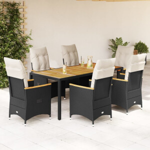 vidaXL 7-delige Tuinset met kussens poly rattan zwart