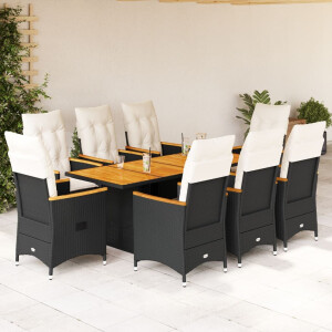 vidaXL 9-delige Tuinset poly rattan zwart