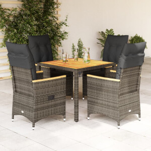 vidaXL 5-delige Tuinset met kussens poly rattan grijs