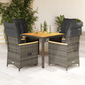 vidaXL 5-delige Tuinset met kussens poly rattan grijs