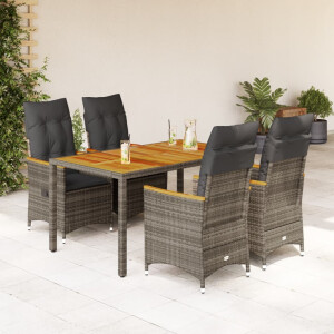 vidaXL 5-delige Tuinset met kussens poly rattan grijs