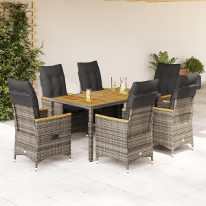 vidaXL 7-delige Tuinset met kussens poly rattan grijs