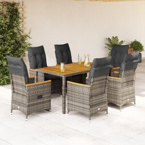 vidaXL 7-delige Tuinset met kussens poly rattan grijs