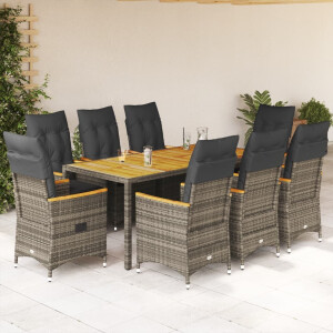 vidaXL 9-delige Tuinset met kussens poly rattan grijs