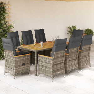 vidaXL 9-delige Tuinset met kussens poly rattan grijs