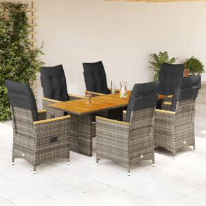 vidaXL 7-delige Tuinset met kussens poly rattan grijs