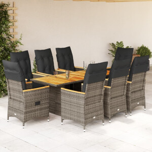 vidaXL 9-delige Tuinset met kussens poly rattan grijs