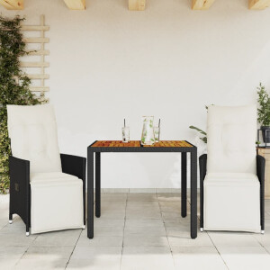 vidaXL 3-delige Bistroset met kussens poly rattan zwart