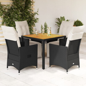 vidaXL 5-delige Tuinset met kussens poly rattan zwart