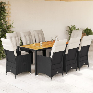 vidaXL 9-delige Tuinset poly rattan zwart