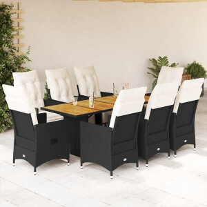 vidaXL 9-delige Tuinset poly rattan zwart