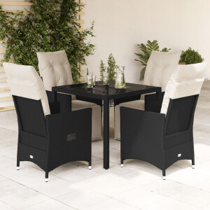 vidaXL 5-delige Tuinset met kussens poly rattan zwart