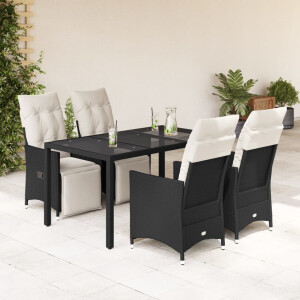 vidaXL 5-delige Tuinset met kussens poly rattan zwart