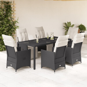 vidaXL 7-delige Tuinset met kussens poly rattan zwart