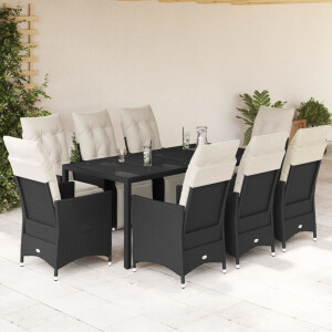vidaXL 9-delige Tuinset poly rattan zwart