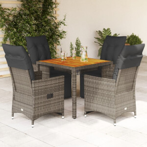 vidaXL 5-delige Bistroset met kussens poly rattan grijs