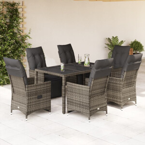 vidaXL 7-delige Bistroset met kussens poly rattan grijs