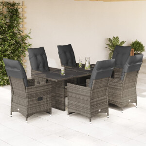 vidaXL 7-delige Bistroset met kussens poly rattan grijs