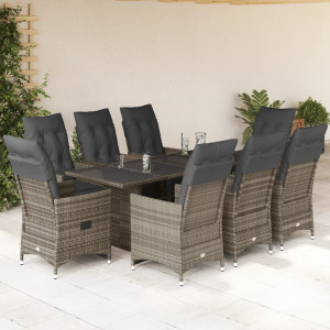 vidaXL 9-delige Bistroset met kussens poly rattan grijs