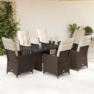 vidaXL 7-delige Bistroset met kussens poly rattan bruin