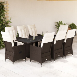 vidaXL 9-delige Bistroset met kussens poly rattan bruin