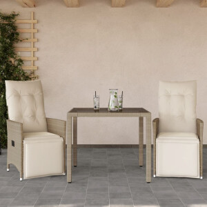 vidaXL 3-delige Bistroset met kussens poly rattan beige
