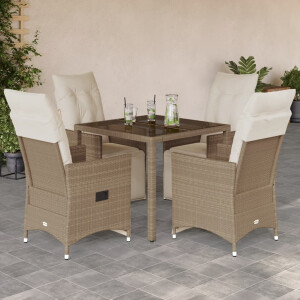 vidaXL 5-delige Bistroset met kussens poly rattan beige