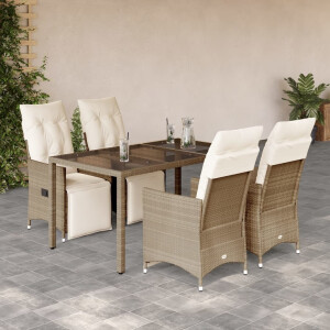 vidaXL 5-delige Bistroset met kussens poly rattan beige