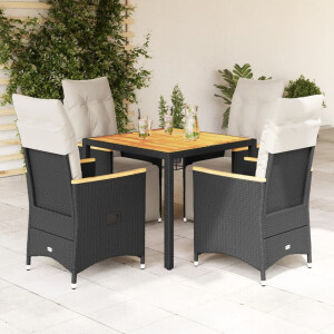 vidaXL 5-delige Bistroset met kussens poly rattan zwart