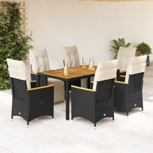 vidaXL 7-delige Bistroset met kussens poly rattan zwart