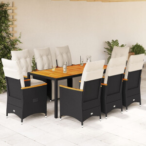 vidaXL 9-delige Bistroset met kussens poly rattan zwart