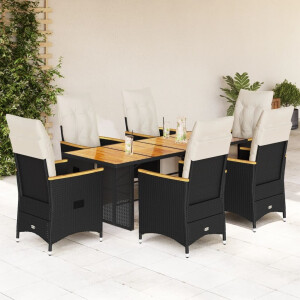 vidaXL 7-delige Bistroset met kussens poly rattan zwart
