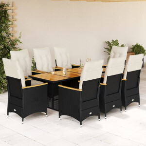 vidaXL 9-delige Bistroset met kussens poly rattan zwart