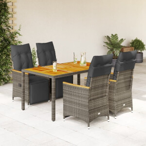 vidaXL 5-delige Bistroset met kussens poly rattan grijs