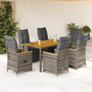 vidaXL 7-delige Bistroset met kussens poly rattan grijs