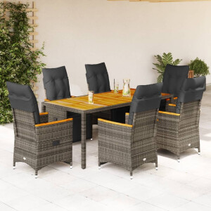 vidaXL 7-delige Bistroset met kussens poly rattan grijs