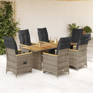 vidaXL 7-delige Bistroset met kussens poly rattan grijs