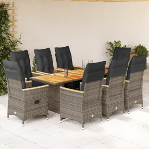 vidaXL 9-delige Bistroset met kussens poly rattan grijs